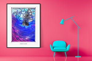 psychedelic sea ship art poster for boho home decor - coloro mystic