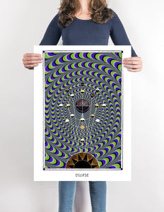 eclipse astronomy psychedelic geometry art poster for home decor - coloro mystic