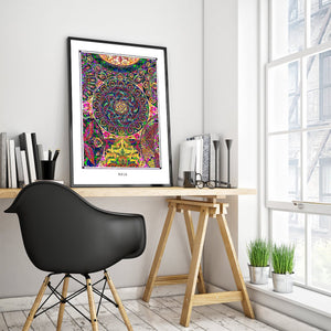 psychedelic yantra mandala art poster for boho home decor - coloro mystic