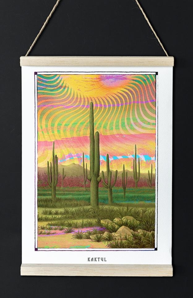 Psychedelisches Kaktusplakat für kreative Wandgestaltung