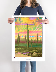trippy psychedelic Cactus art poster boho home decor- coloro mystic