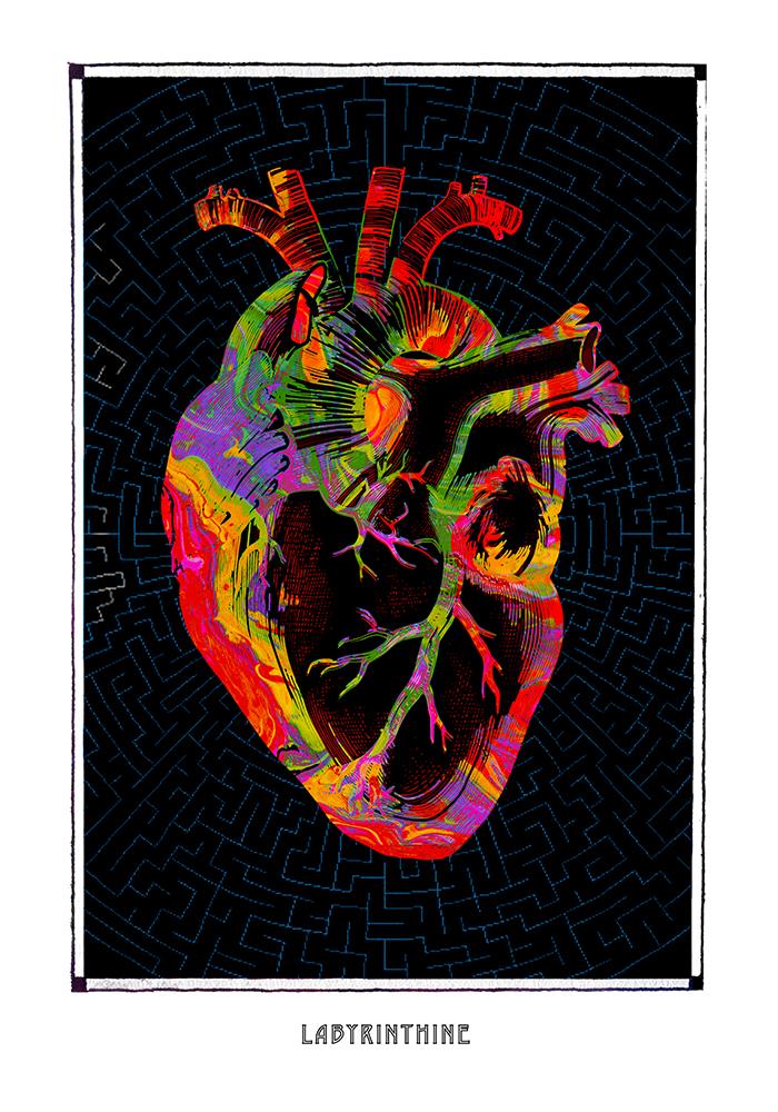 heart anatomical psychedelic art poster for boho home decor - coloro mystic