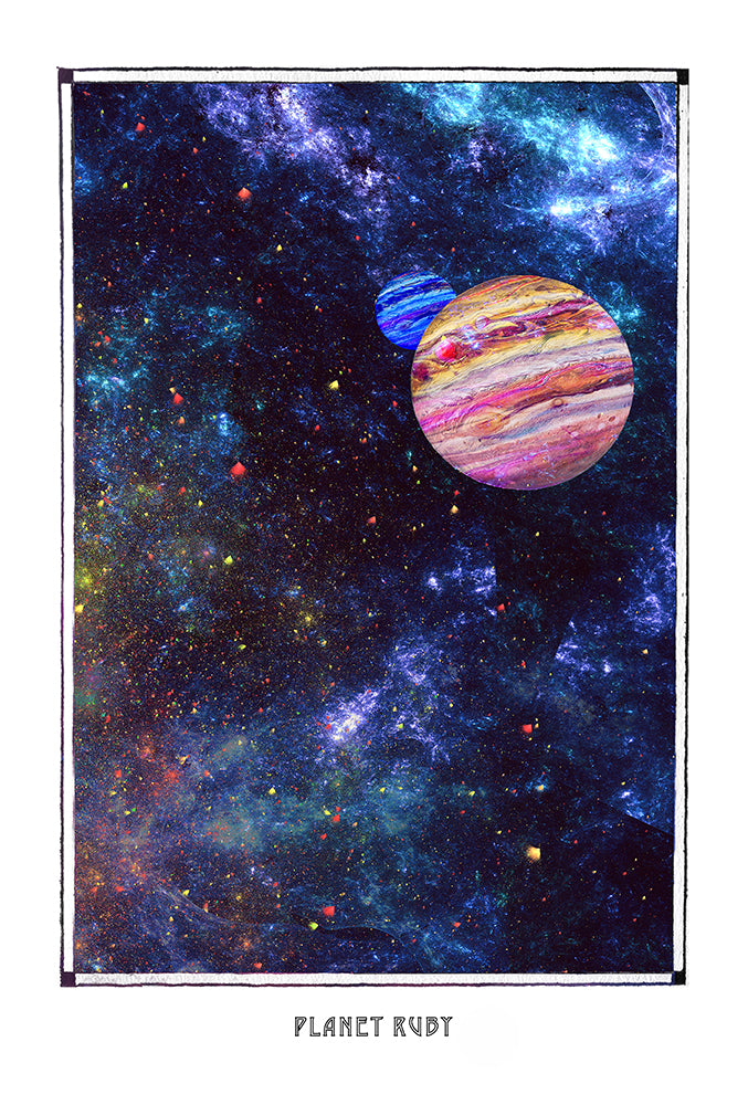 galaxy space planet ruby art poster for boho home decor - coloro mystic