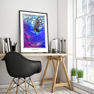 psychedelic sea ship art poster for boho home decor - coloro mystic
